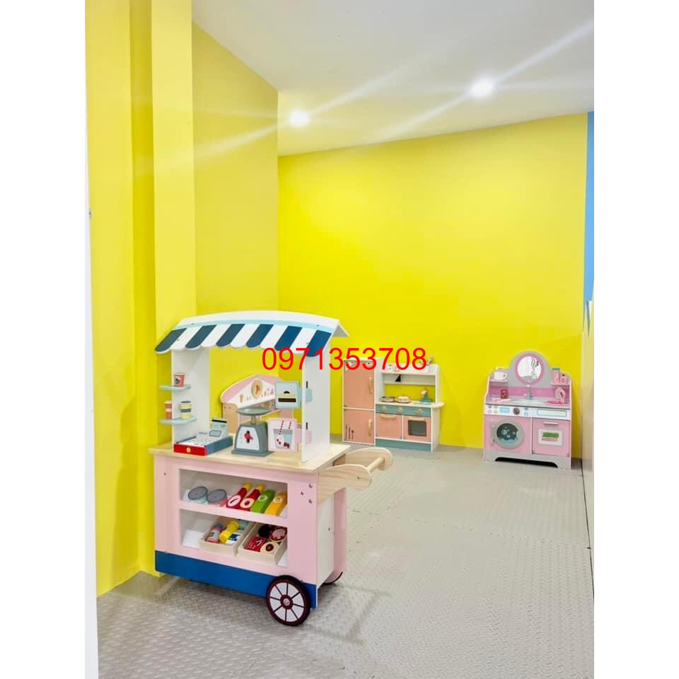 Đồ chơi shop bán hàng, quầy siêu thị, quầy, xe đẩy bán hàng bằng gỗ cho bé