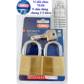 Vỉ đôi ổ khóa chung chìa đồng abus 75/50 size 50mm