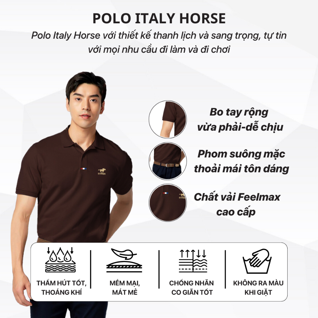 Áo Polo nam cao cấp cổ bẻ  10 màu Polo ITALY HORSE SIXMEN vải cá sấu cotton CVC Thoáng mát