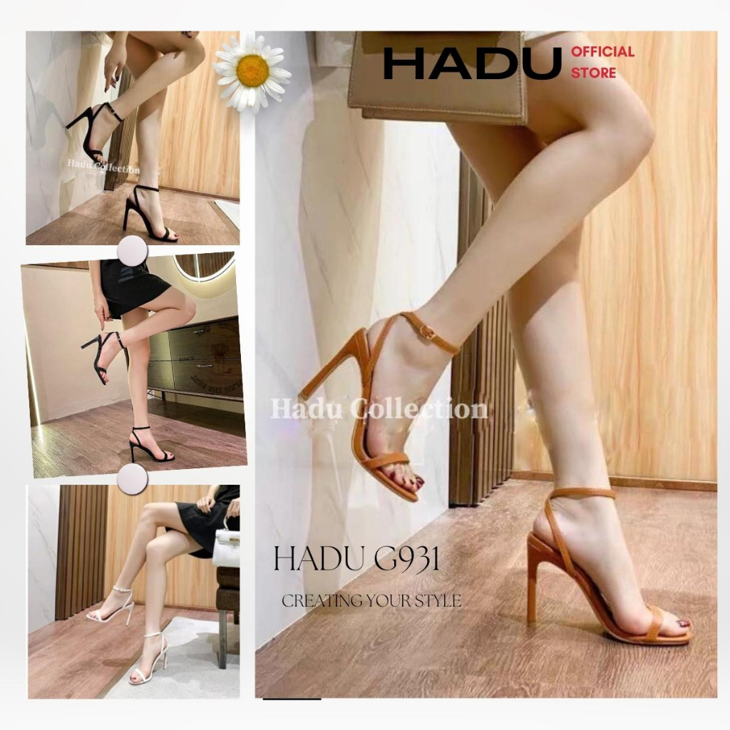 Giày Sandal Cao Gót 9P Quai Ngang Dây Mảnh HADU G931 Chất Da Cao Cấp, BH 24 Tháng