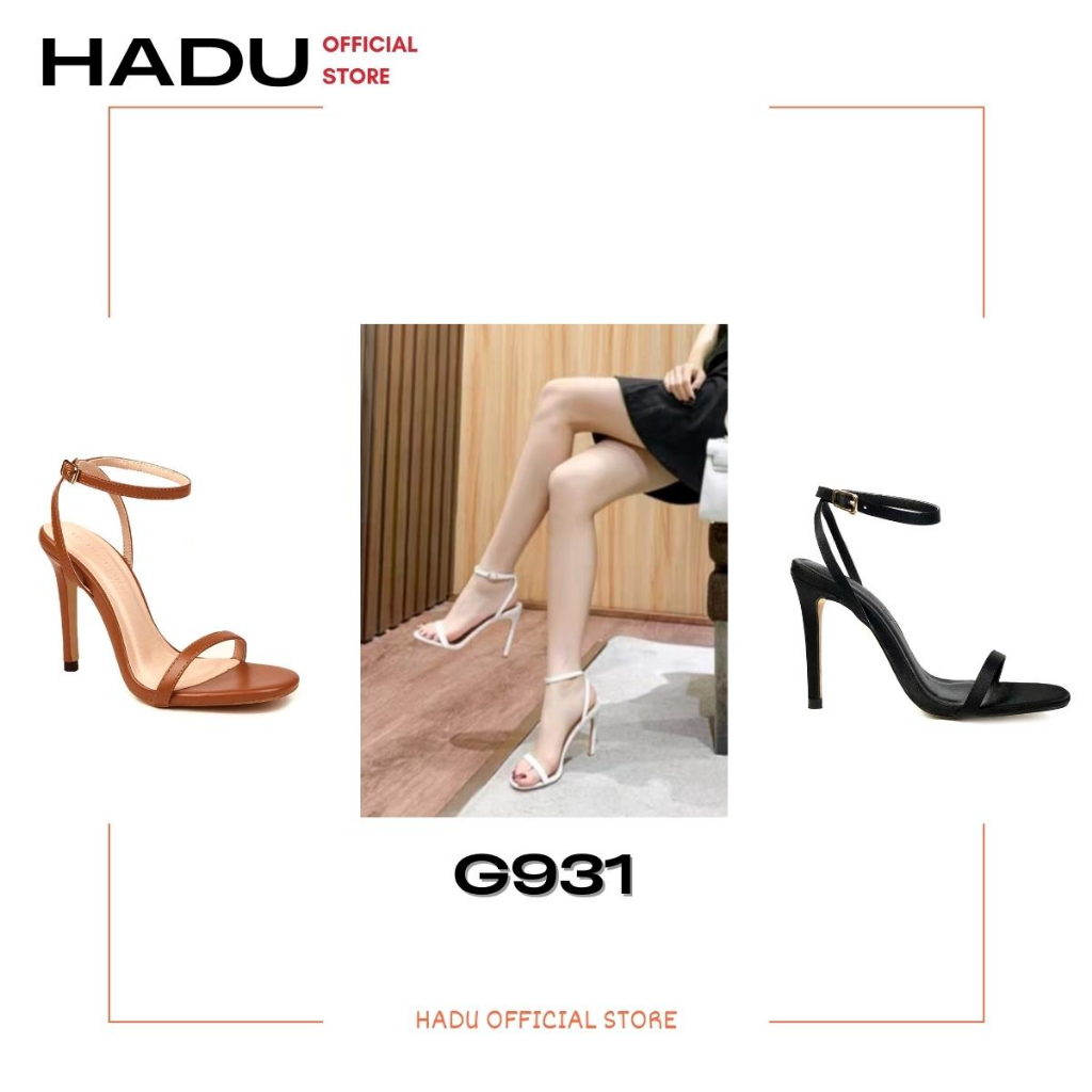 Giày Sandal Cao Gót 9P Quai Ngang Dây Mảnh HADU G931 Chất Da Cao Cấp, BH 24 Tháng