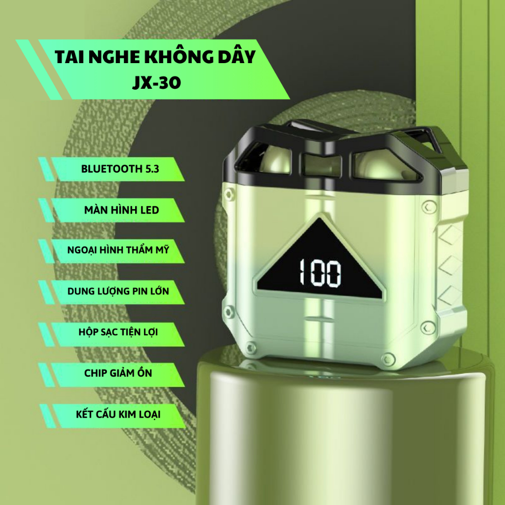 Tai nghe bluetooth không dây JX30 cảm ứng vân tay kèm hộp sạc nhét tai phone có mic chơi game gaming