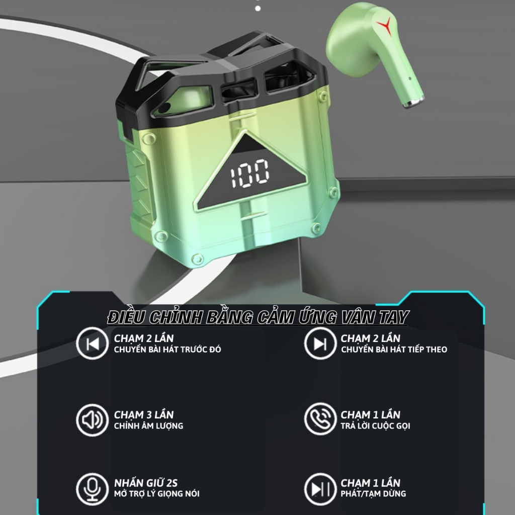 Tai nghe bluetooth không dây JX30 cảm ứng vân tay kèm hộp sạc nhét tai phone có mic chơi game gaming