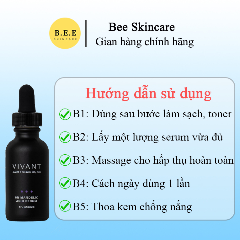 Serum Vivant Skincare 8% Mandelic Acid - Acid 3-in-1 Giảm Mụn, Mờ Thâm, Chống Lão Hóa, Bee Skincare