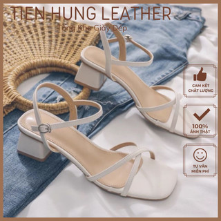 Giày sandal cao gót nữ đế vuông, dép xăng đan quai mảnh TH1013