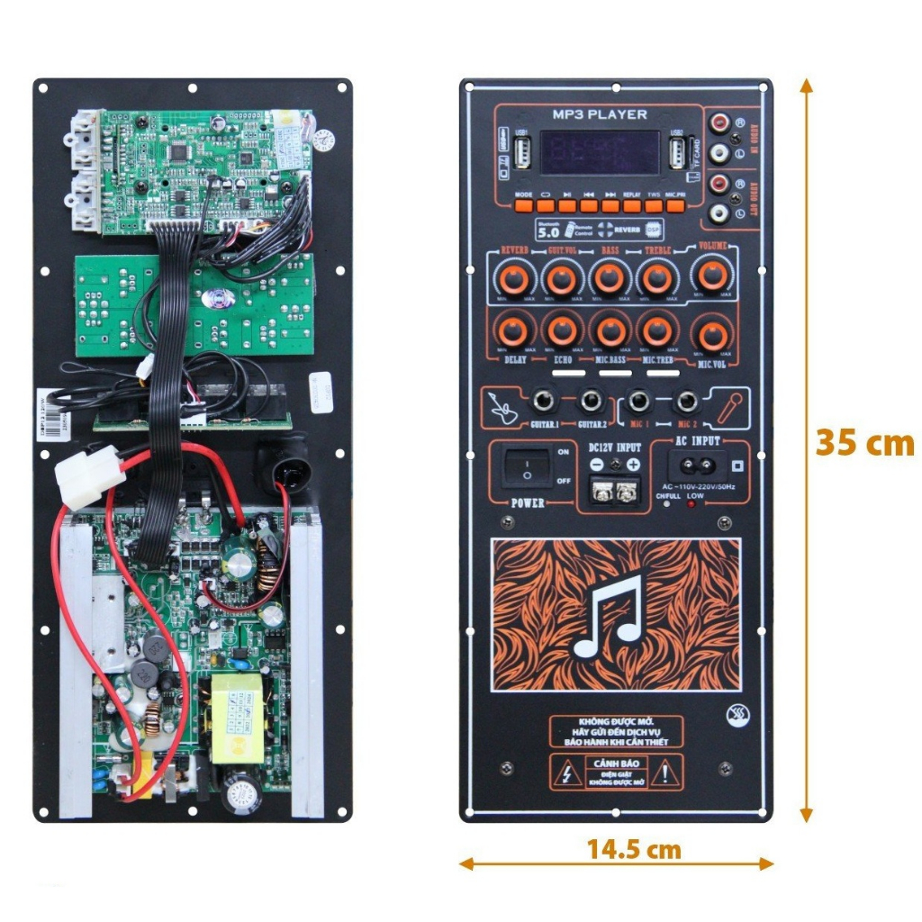 Bo Mạch Loa Kéo DSP12 - 120W có Reverb đánh Bass 3 tấc, 4 tất đơn kích thước 14.5 * 35