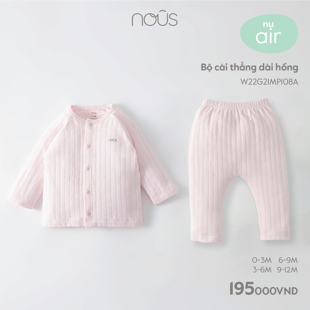 Bộ cài thẳng dài Nous cho bé trai, bé gái chất liệu thông thoáng cho bé từ 0-3 tháng đến 9-12 tháng