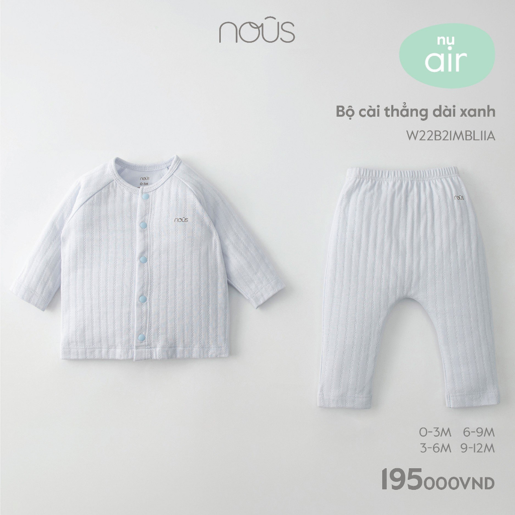 Bộ cài thẳng dài Nous cho bé trai, bé gái chất liệu thông thoáng cho bé từ 0-3 tháng đến 9-12 tháng
