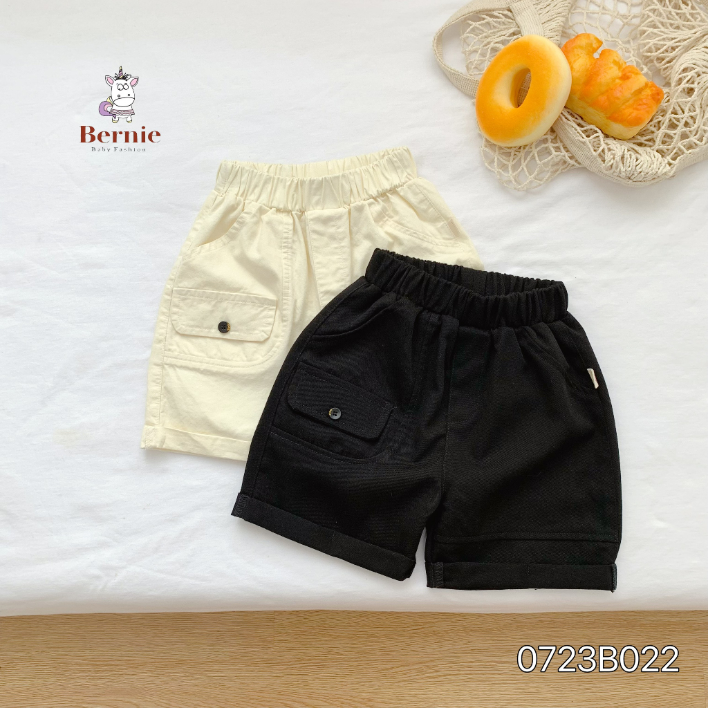 Bộ cộc tay bé trai Bernie áo cotton kẻ ngang quần kaki cho bé từ 9-23kg- 0723B022