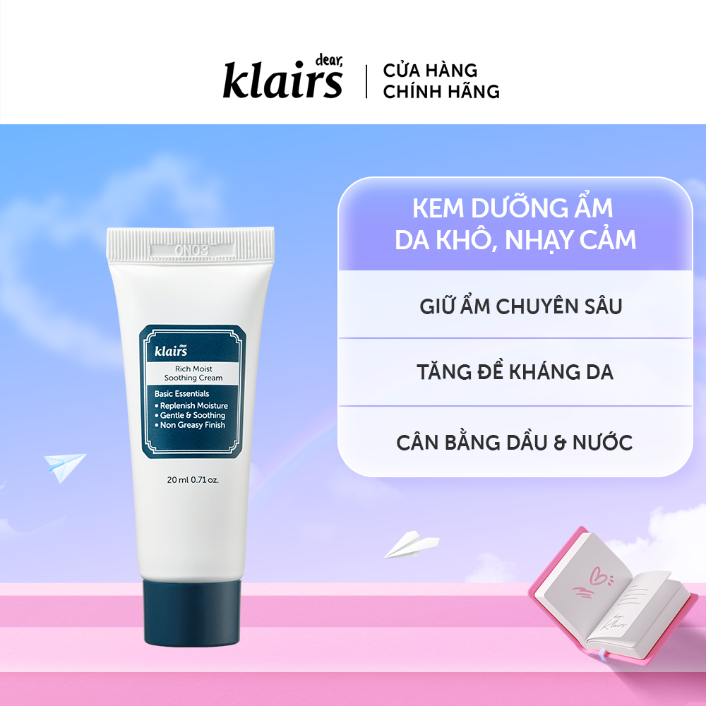 Dear, Klairs kem dưỡng Rich Moist Soothing Cream 20g