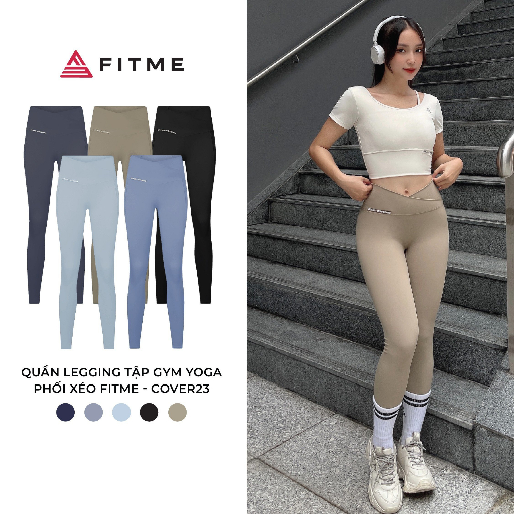 Quần tập gym yoga legging Fitme Cover23 phối xéo 2 lớp nâng mông tôn dáng cao cấp QDCV