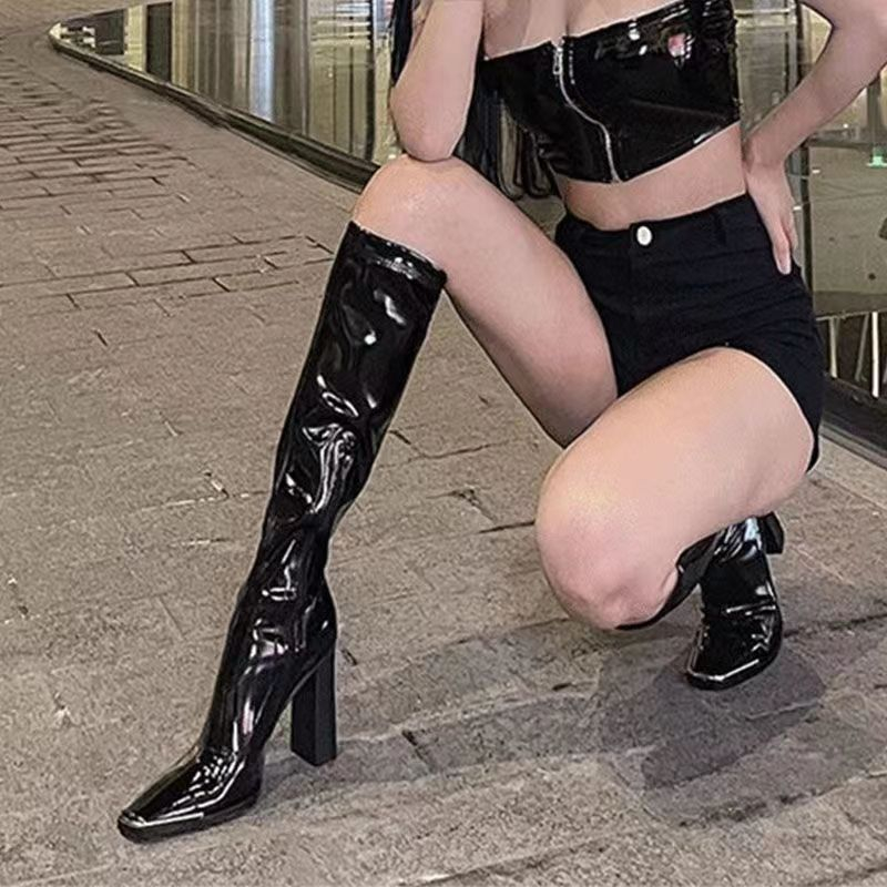 Boot nữ big size 40 - 42 gót vuông 7 -9cm, mũi vuông, da bóng