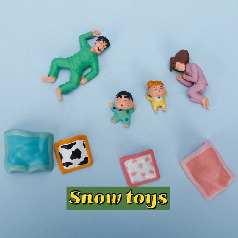 Mô hình Shin Cậu bé bút chì - Gia đình Nohara Shinnosuke Hiroshi Misae Himawari đắp chăn nằm ngủ - Shinchan dễ thương