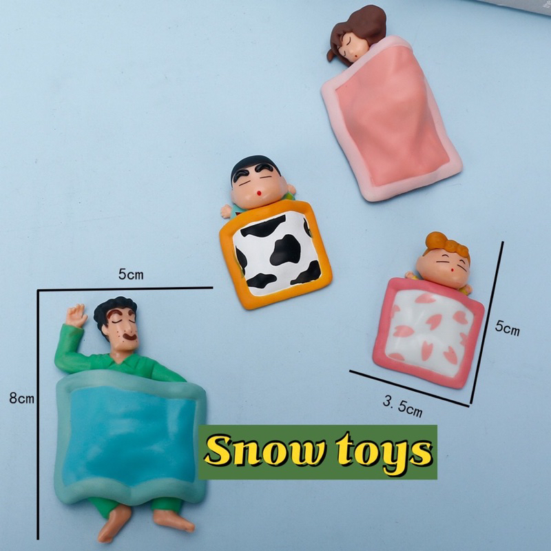 Mô hình Shin Cậu bé bút chì - Gia đình Nohara Shinnosuke Hiroshi Misae Himawari đắp chăn nằm ngủ - Shinchan dễ thương