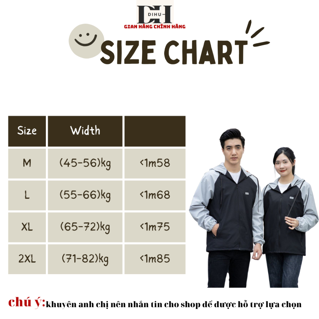 Áo khoác gió dù nam nữ DIHU, áo khoác cặp đôi chống nước bụi bẩn ngăn ngừa UV