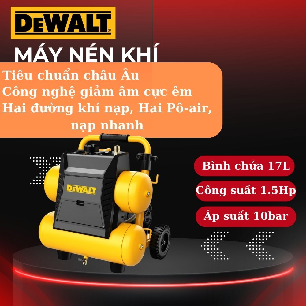 Máy nén khí không dầu 17L DeWALT DXCM3321782 áp suất 10bar, chạy êm - Hàng chính hãng