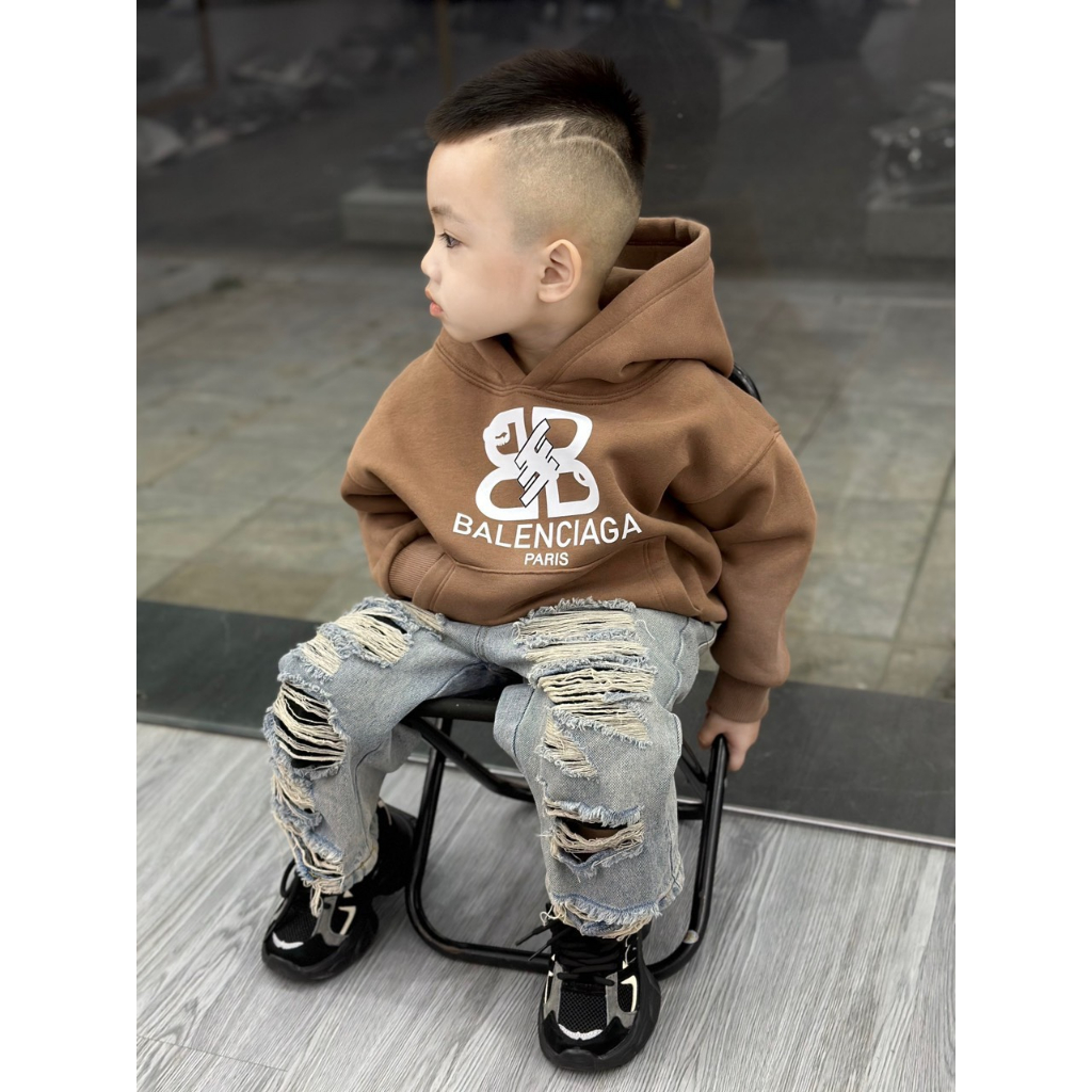 áo nỉ hoodie Baleciaga cho bé, áo nỉ có mũ,kid_genz