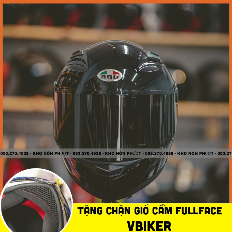 CÓ VIDEO - nón nón bảo hiểm fullface AGU chính hãng màu đen trắng tặng kèm chắn che gió cằm nón