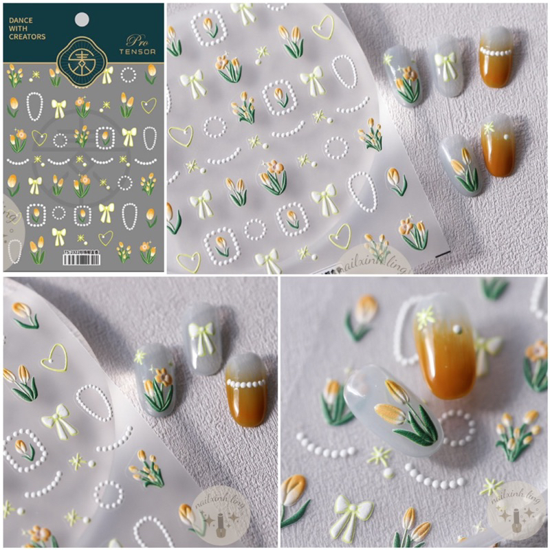 Sticker Dán Móng Tay Hoa Tulip Viền Tròn Sang Chảnh YB002 | TS2323 - Hình Dán Móng Nail Dập Nổi Hoa Tulip 5D Tensor Pro