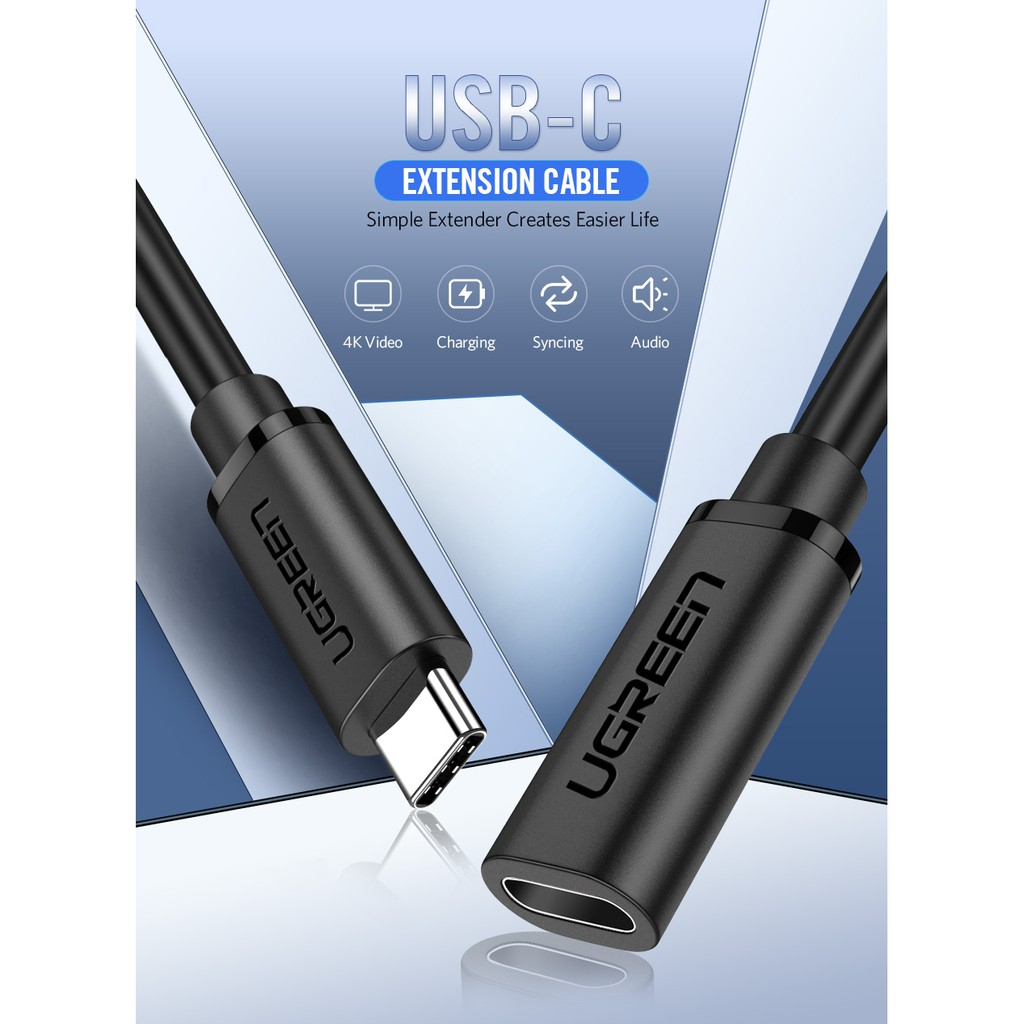 Cáp USB type C nối dài 1m Ugreen 10387 PD100W, Gen 2 dài 1met