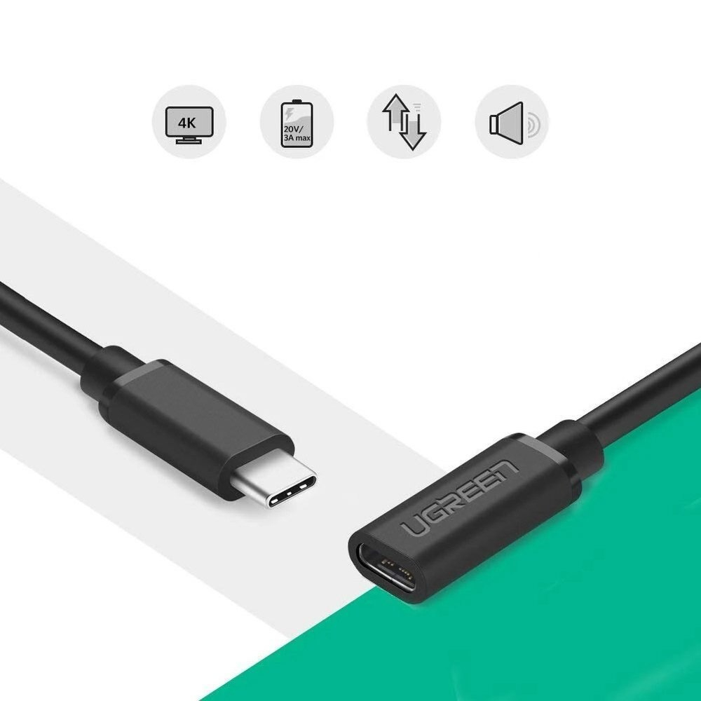 Cáp USB type C nối dài 1m Ugreen 10387 PD100W, Gen 2 dài 1met