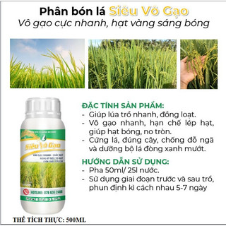 Phân bón siêu vô gạo, Vô gạo cực nhanh, hạn chế lép hạt. Cứng lá, cứng cây, hạn chế đổ ngã