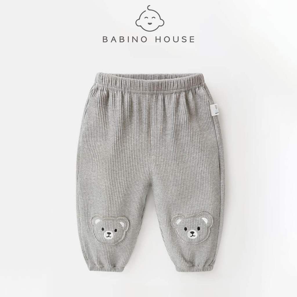 Quần Dài Cho Bé Trai, Bé Gái Cho Bé Dưới 3,5 Tuổi Chất Vải Len Tăm, Thun Gân Thêu Hình Gấu | Quần Dài Thu Đông