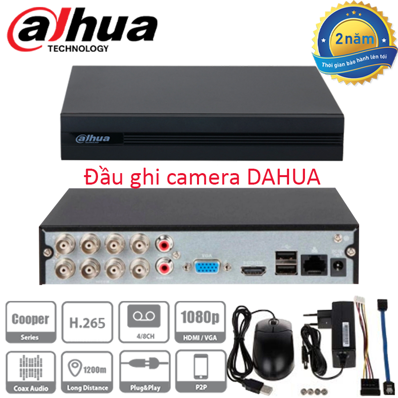 Đầu ghi hình camera analog 8 kênh Dahua DH-XVR1A08 hỗ trợ camera có màu mích , gán thêm được 2 camera ip chuẩn OVF