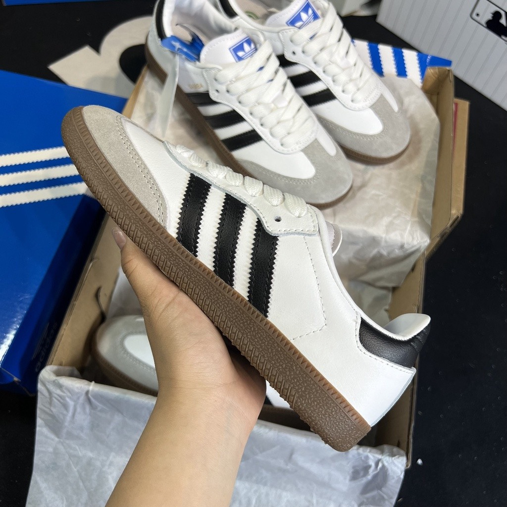 Giày thể thao adidas samba trắng đế nâu nam nữ unisex hàng hot trend 2023