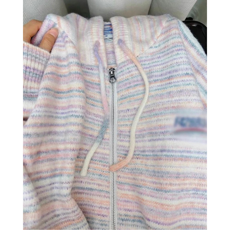 Áo khoác len có mũ zip loang form rộng style Hàn