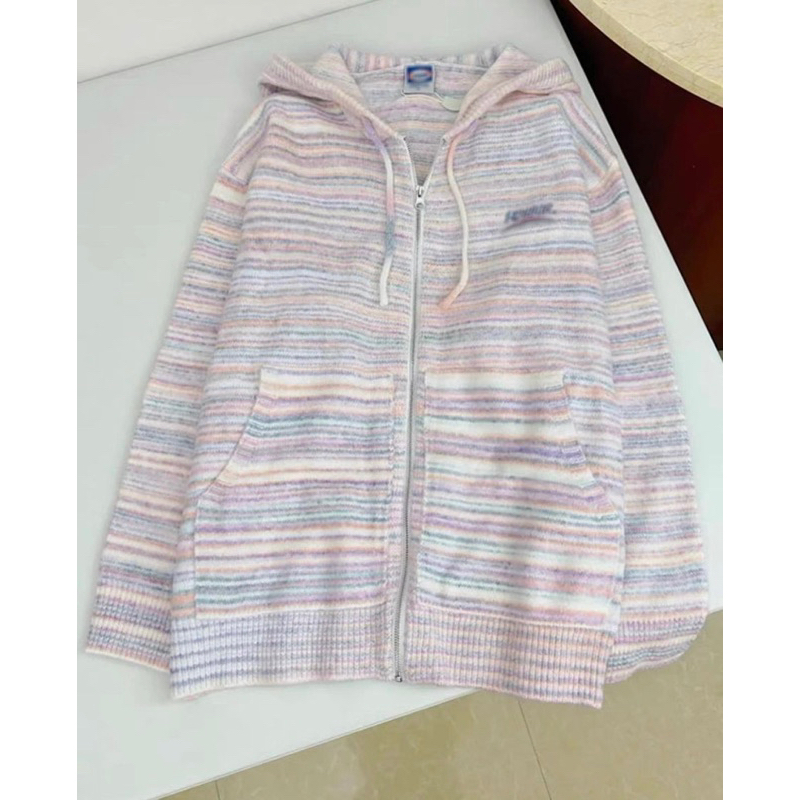 Áo khoác len có mũ zip loang form rộng style Hàn