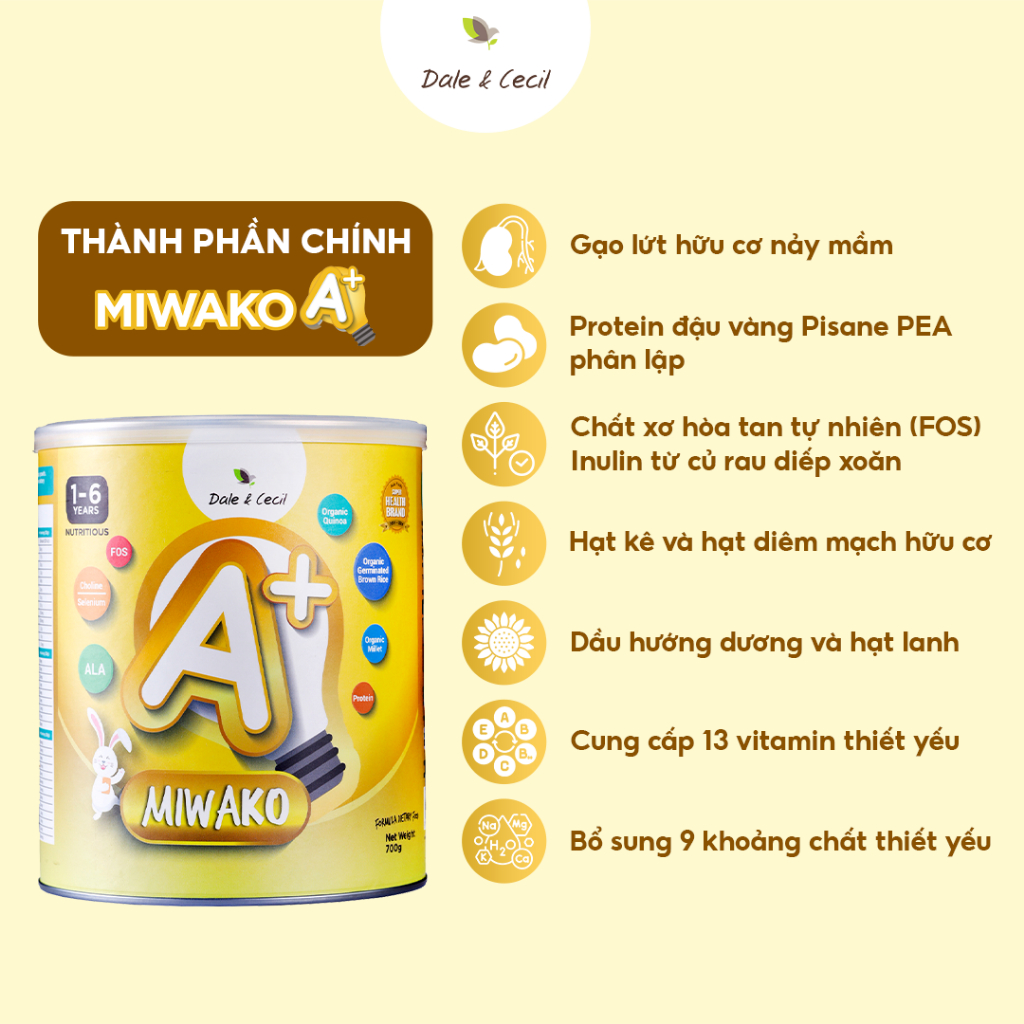 Sữa Công Thức Hạt Thực Vật Hữu Cơ MIWAKO A+ 700gr x 2 Hộp Vị Vani (1.4kg) - Miwako Việt Nam