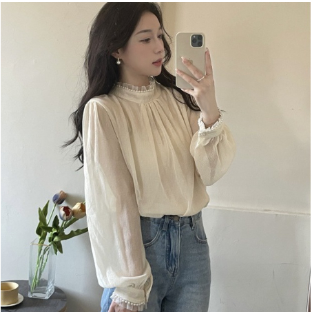 Áo Gile Mix Sơ Mi Tay Phồng Thiết Kế Nhẹ Nhàng Tiểu Thư Phong Cách Retro 2023