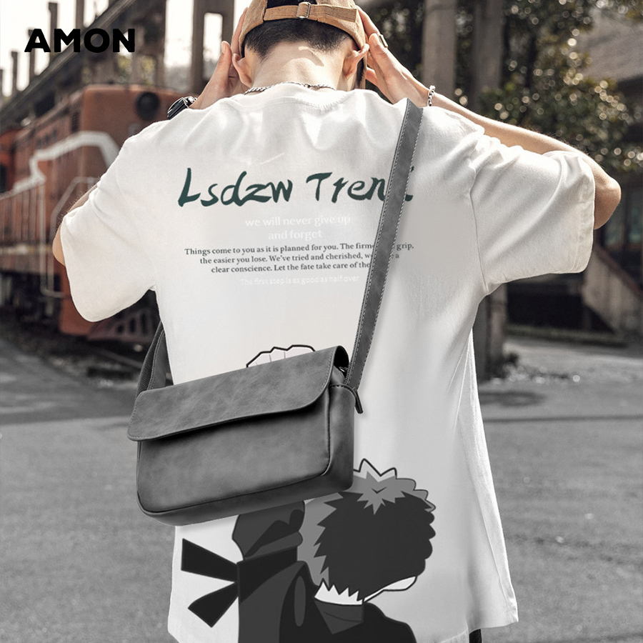 Túi đeo chéo da SIMPLE CROSS da PU chống thấm nước , Túi da nam đeo chéo thời trang unisex AMONvn