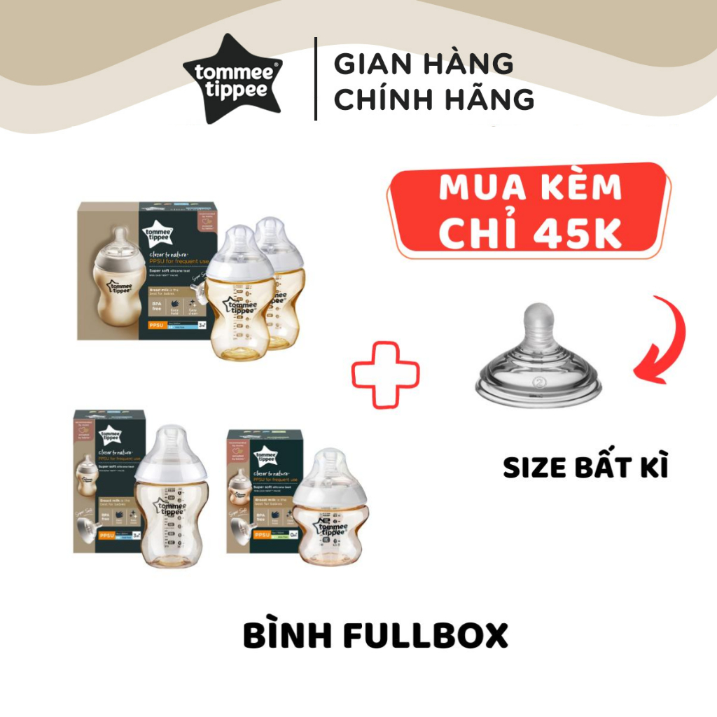 Bình Sữa PPSU Ty Siêu Mềm Tự Nhiên Tommee Tippee 150ml, 260ml, Set Đôi