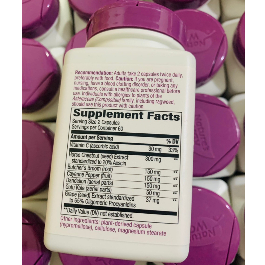 Viên giảm giãn tĩnh mạch Nature's Way Leg Vein 60 viên và giãn tĩnh mạch 120 viên của Mỹ