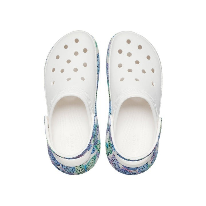 Giày Clog Unisex Crocs Crush Butterfly White Classic *Đế Cao* - Trắng - Code : 208258-94S