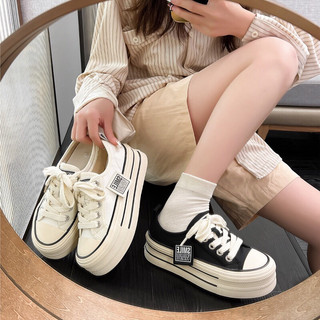Giày thể thao nữ đế cao 5cm vải canvas tem smile thời trang