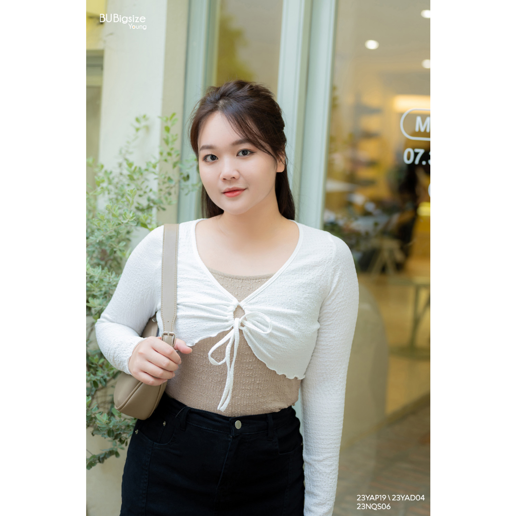 Áo ngắn buộc ngực khoét tròn BIGSIZE (55kg đến 95kg) - 23YAP19 - [BU Bigsize Young]