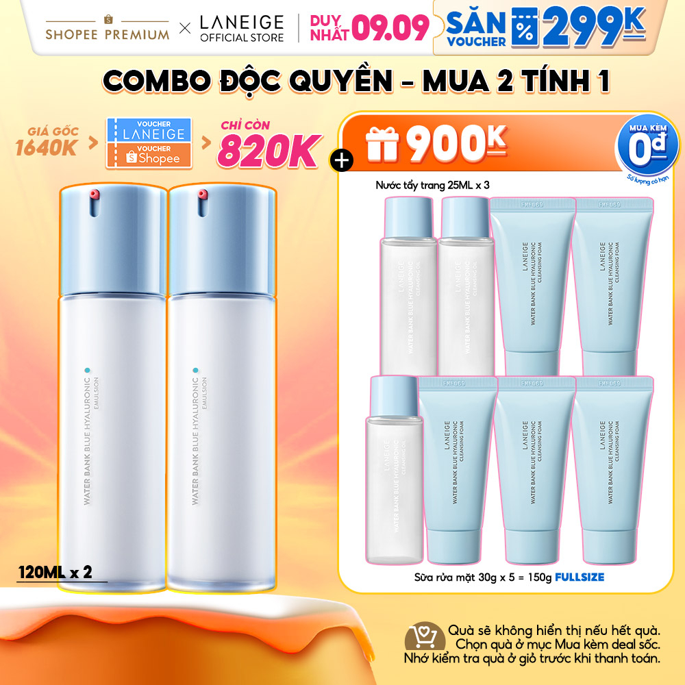 Bộ 2 Sữa Dưỡng Phục Hồi Và Cân Bằng Độ Ẩm Chuyên Sâu Laneige Water Bank Blue HA Emulsion Oily 120ml x 2