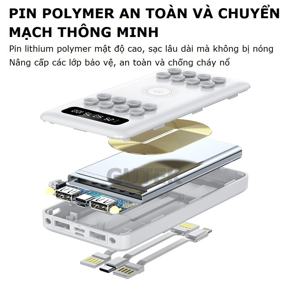 Sạc dự phòng 30000mah Gutek DX462 dung lượng pin lớn kèm dây sạc nhanh 22,5w cho nhiều thiết bị điện thoại