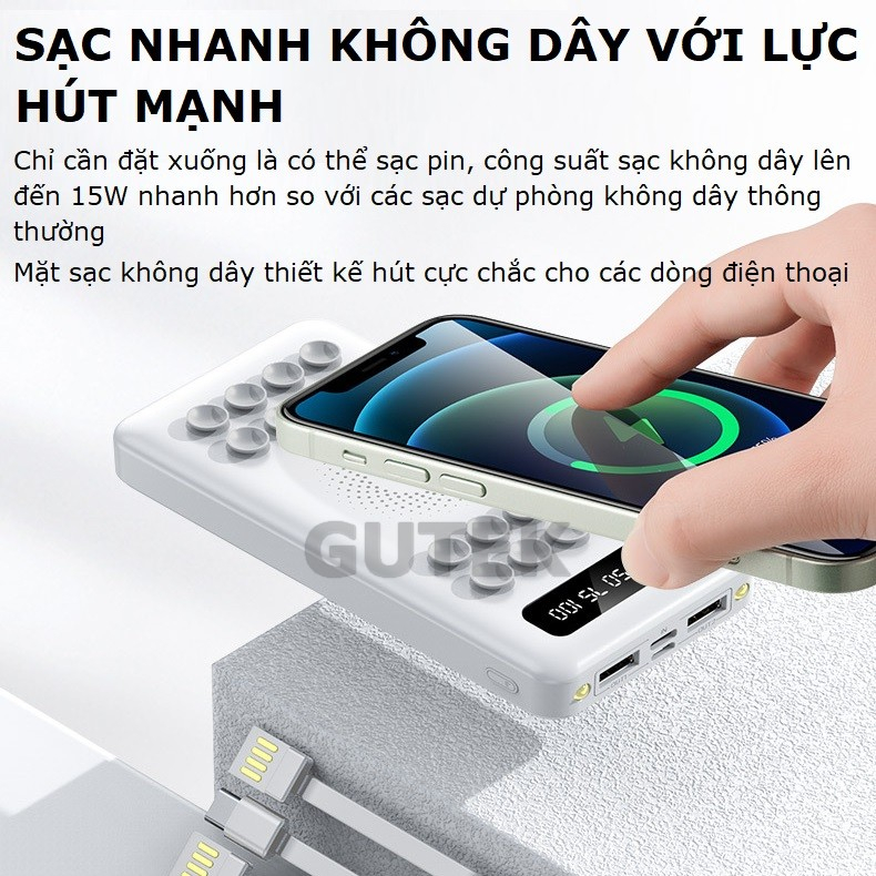 Sạc dự phòng 30000mah Gutek DX462 dung lượng pin lớn kèm dây sạc nhanh 22,5w cho nhiều thiết bị điện thoại