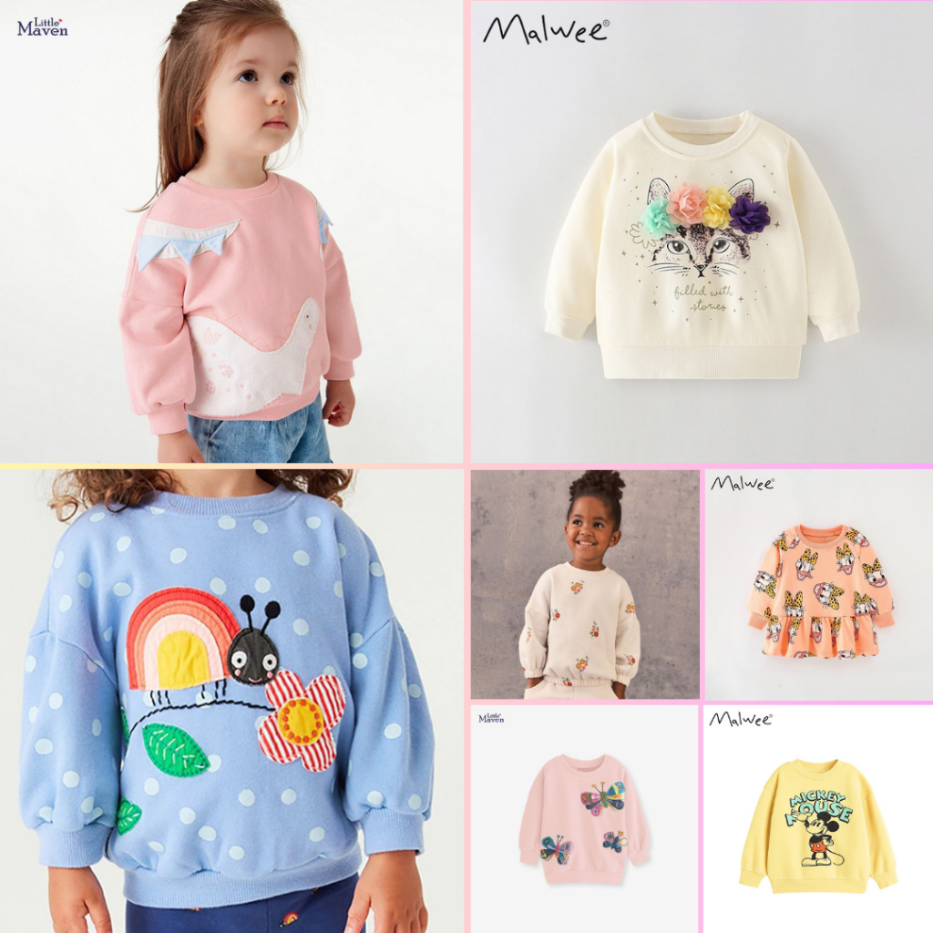 BST áo nỉ nhiều họa tiết LM, MW đáng yêu cho bé gái 2-8 tuổi Mẫu mới 2024 P2 - Little Maven Official Store