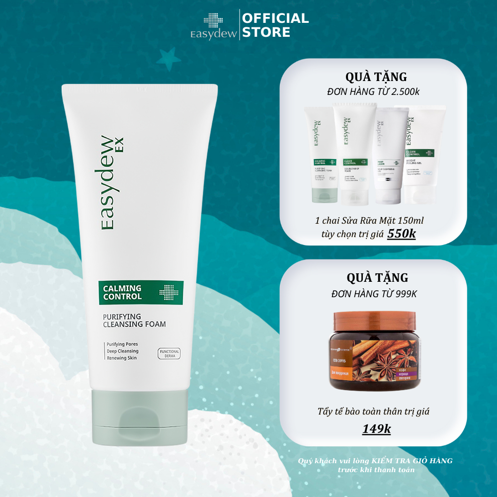 Sữa rửa mặt phục hồi cho da dầu mụn Easydew Ex Claming Control Purifying Cleansing Foam 150ml