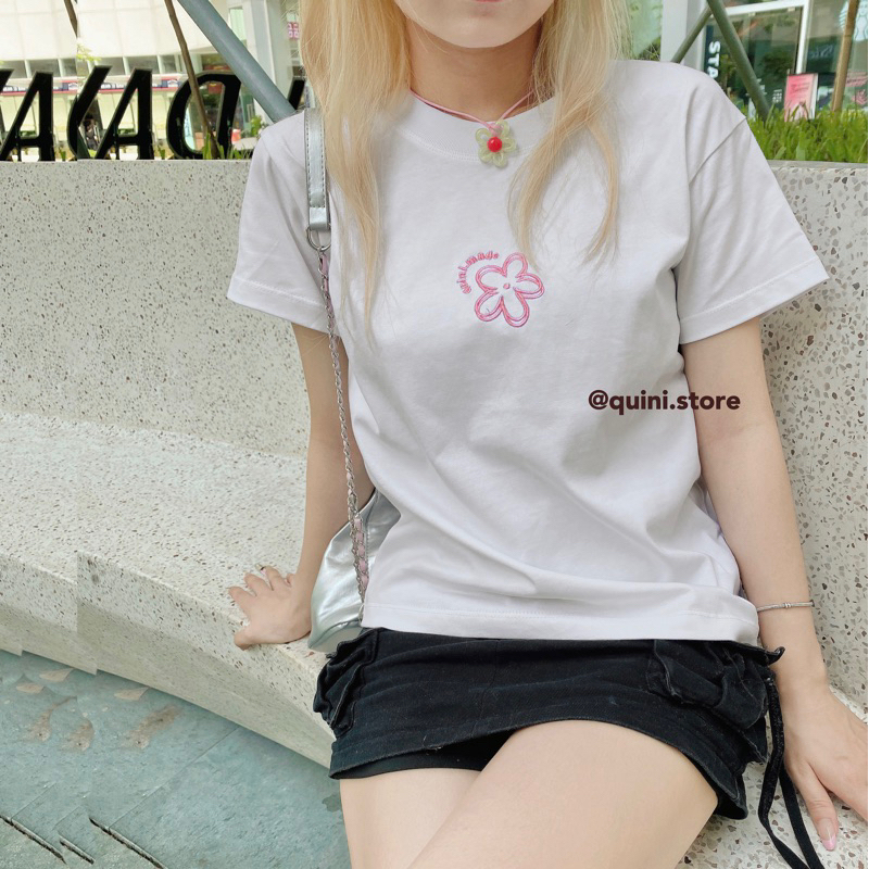 Quini.made - Áo Baby Tee Flower Thêu Hoa + “quini.made” - Chất Liệu Premium 100% Cotton- QUINI STORE