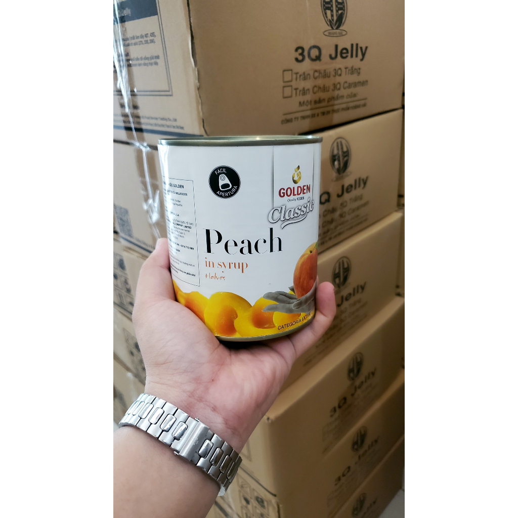 Đào ngâm Golden Classic Syrup lon 820g, Đào ngâm Hose miếng lớn làm nguyên liệu pha chế các loại trà đào, topping