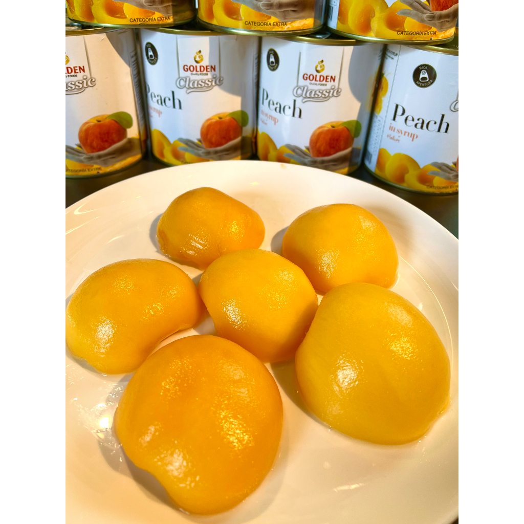 Đào ngâm Golden Classic Syrup lon 820g, Đào ngâm Hose miếng lớn làm nguyên liệu pha chế các loại trà đào, topping