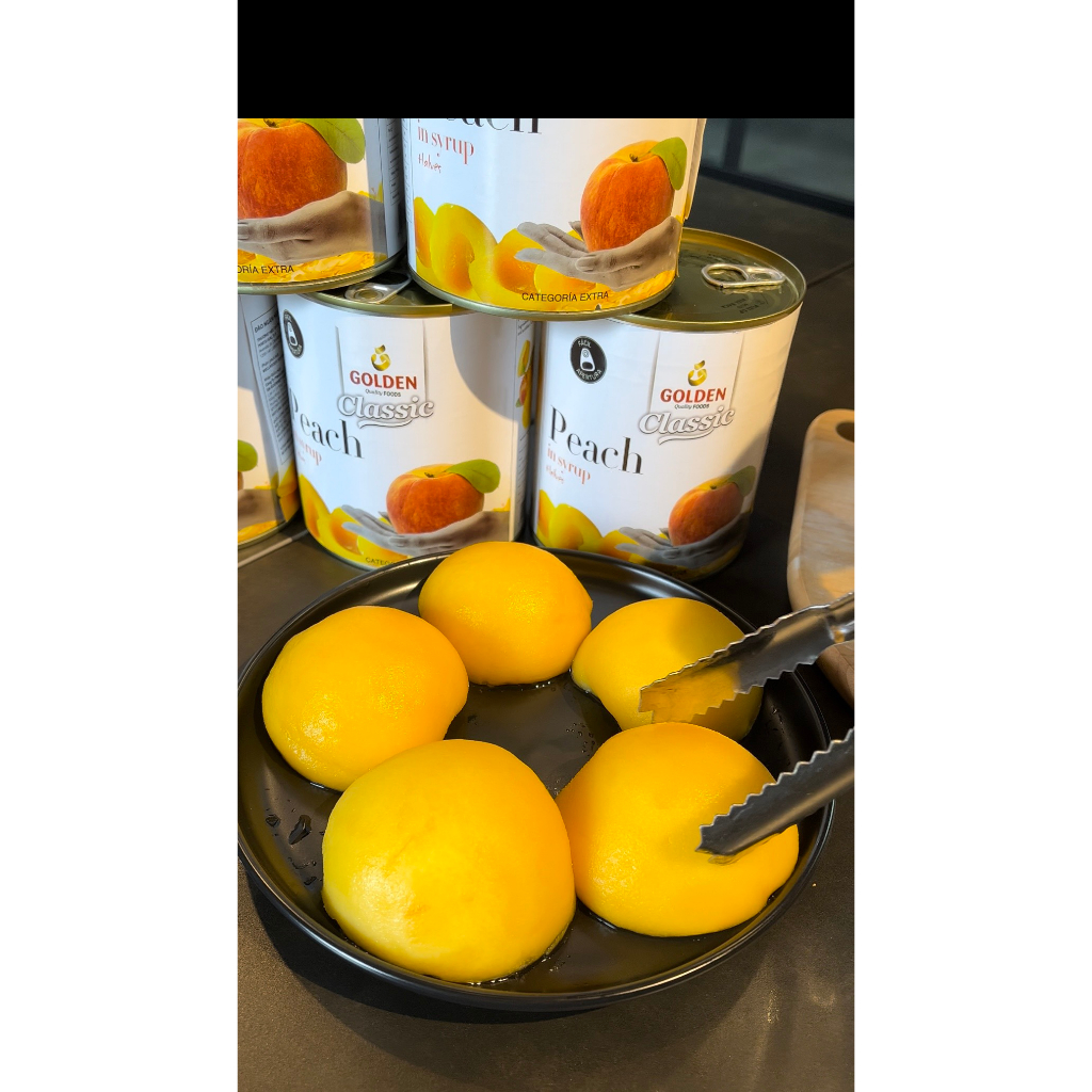 Đào ngâm Golden Classic Syrup lon 820g, Đào ngâm Hose miếng lớn làm nguyên liệu pha chế các loại trà đào, topping