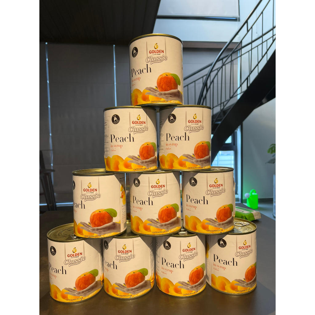 Đào ngâm Golden Classic Syrup lon 820g, Đào ngâm Hose miếng lớn làm nguyên liệu pha chế các loại trà đào, topping