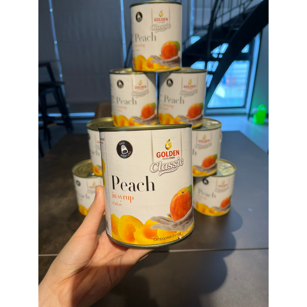 Đào ngâm Golden Classic Syrup lon 820g, Đào ngâm Hose miếng lớn làm nguyên liệu pha chế các loại trà đào, topping